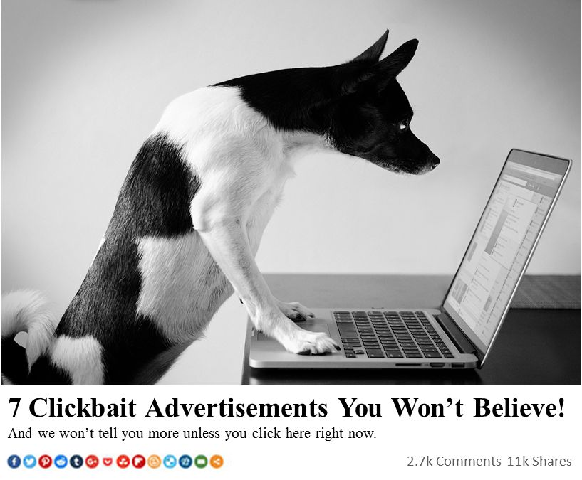 Fictional example of an online ad employing two common clickbait tactics according to Wired Magazine, including the use of numbered lists, and utilizing an information-gap to encourage reader curiosity. 