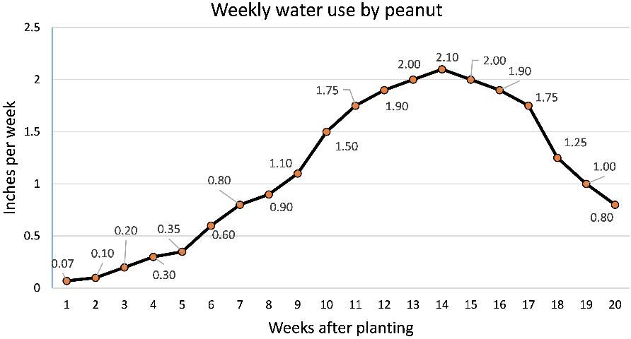 Figure 2. Estimated weekly water use by peanut.