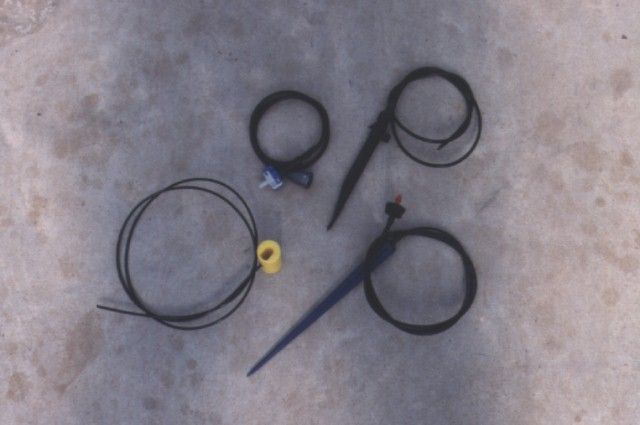 Figure 1. Several types of irrigation emitters for suppling nutrient solution to vegetable plants in bag, perlite, or rockwool culture.