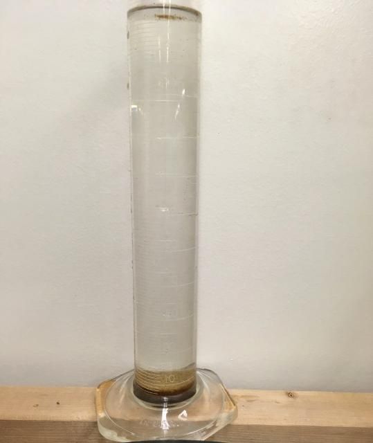 Figure 5. Artemia eggs left undisturbed for a few minutes and allowed to settle to the bottom of a graduated cylinder.