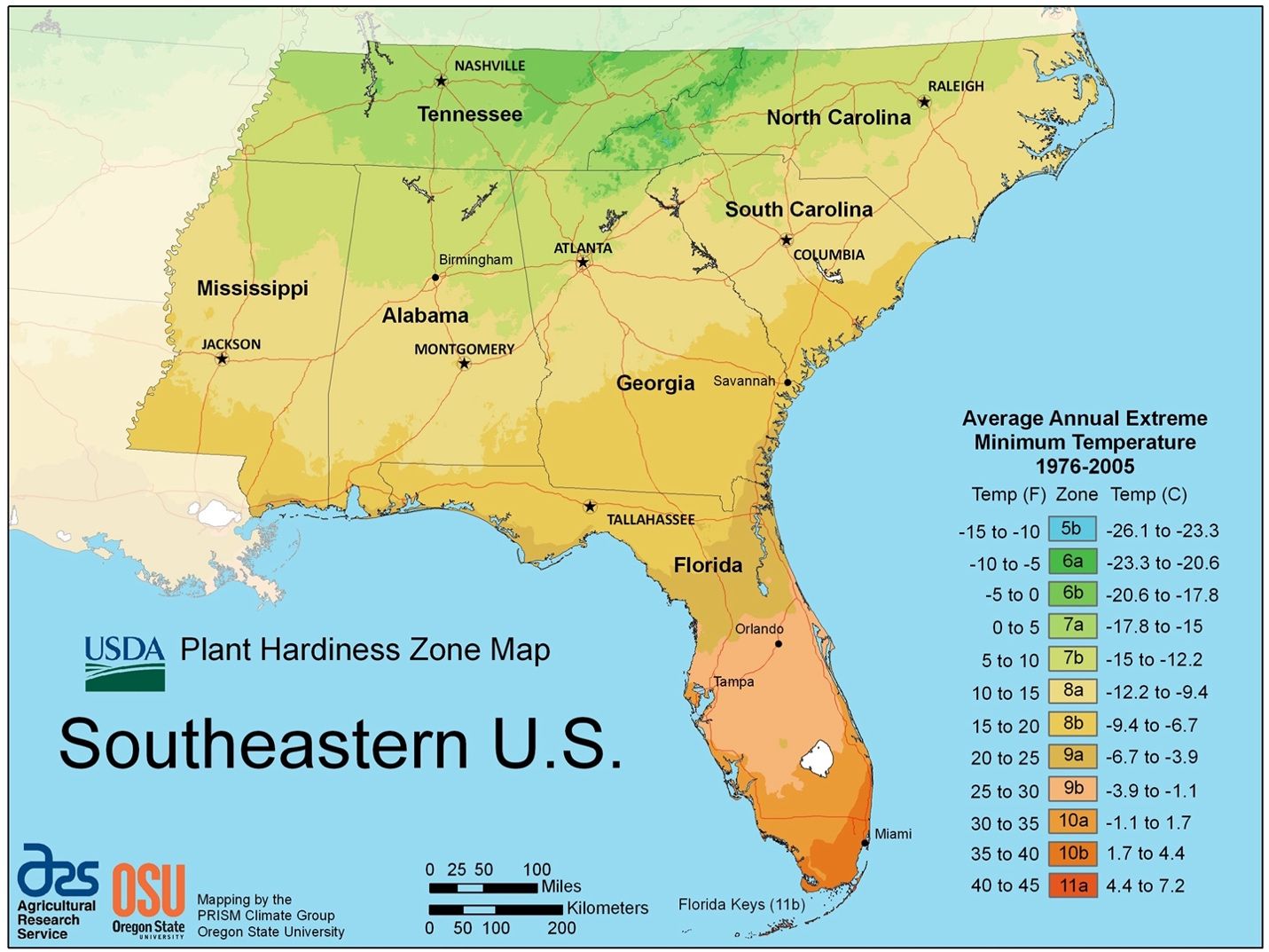 Southeastern US Hardiness map. 