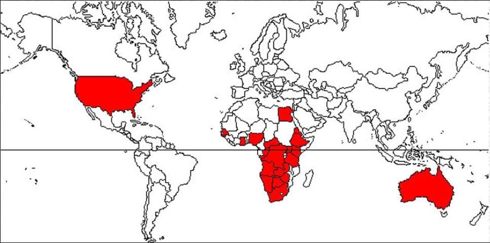 Figure 1. Small hive beetle distribution in red—as of 2010.