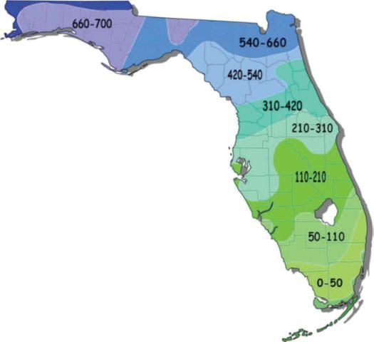 Figure 2. Estimated chill unit accumulation for Florida.