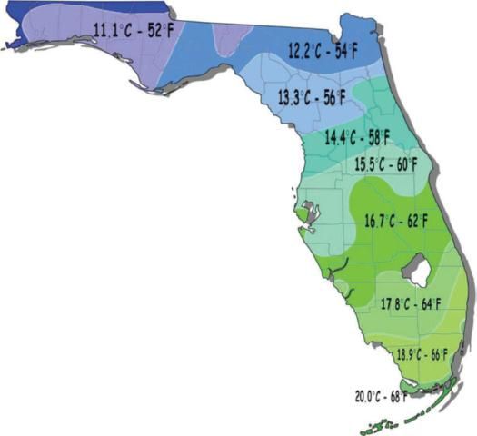 Figure 1. Average January temperatures in Florida.