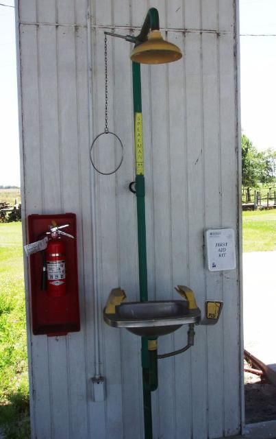Figure 11. Permanent plumbing at a decontamination site outside of a pesticide storage facility.