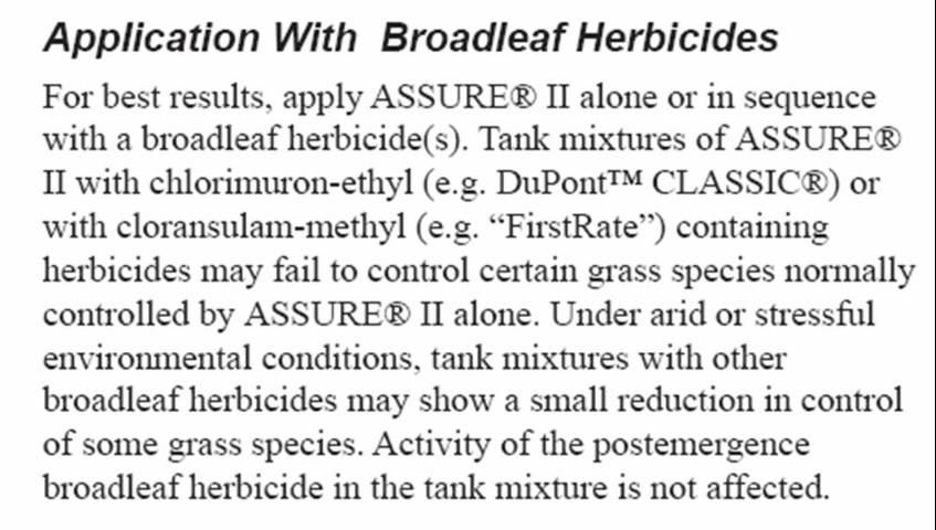 Figure 2. Label statement regarding reduced weed control.