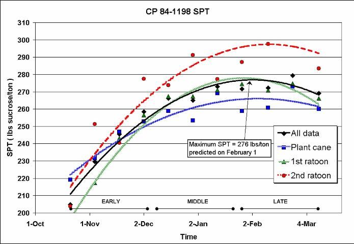 Figure 1. Sucrose Accumulation Maturity Curves for CP 84-1198.