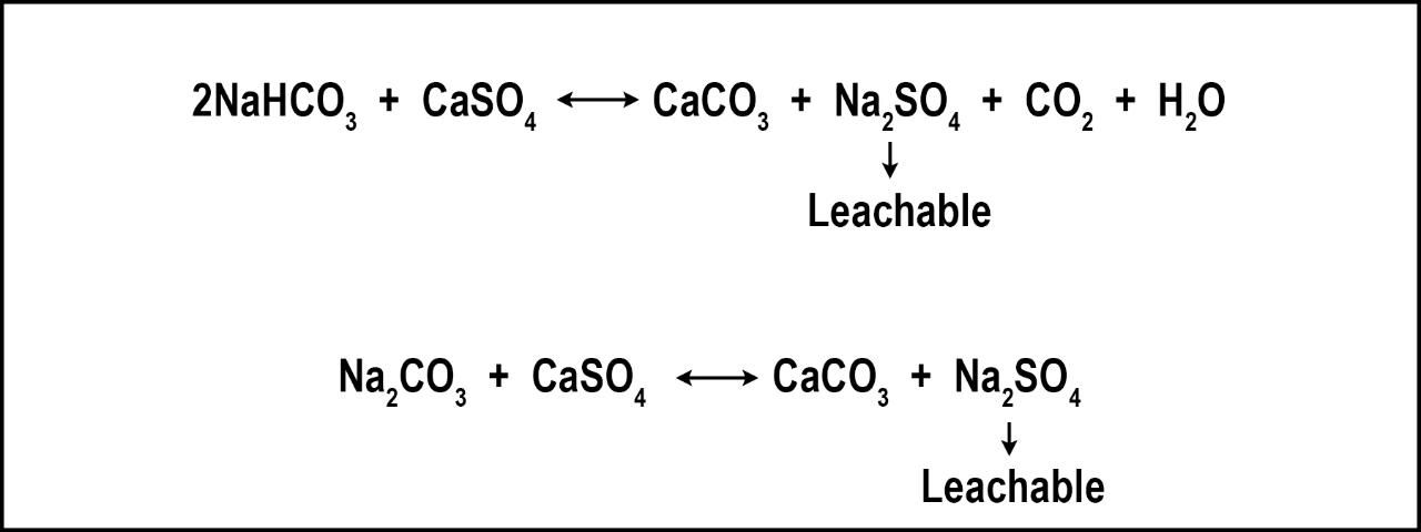 Figure 2. Bicarbonate (2NaHCO3) and carbonate (Na2HCO3) reductions following gypsum (CaSO4) application.