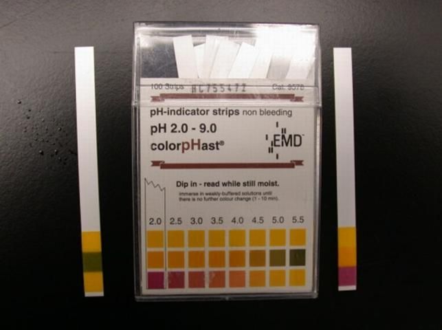 Figure 1. Example of pH test strips using a three-color system for identifying the sample pH.