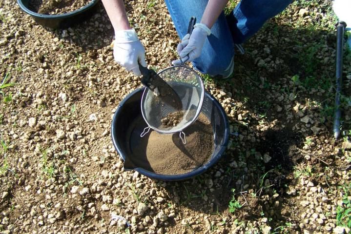 Figure 9. Sieving soil for making the slurry.
