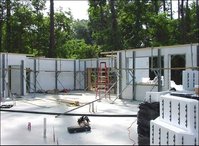 Figure 7. An example of Insulating Concrete Forms (ICF) used in residential construction. ICF is concrete poured into a type of foam mold with steel framing. This construction is sturdy and energy efficient.