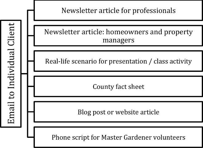 Figure 1. A representation of the potential reach of the research invested in one email when repackaged for various audiences.
