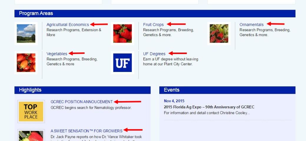 Figure 2. Hyperlinks (red arrows) to other pages on the website.