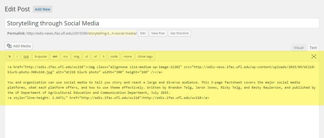 Figure 2. The HTML(highlighted) that generates the blog page in Figure 1.