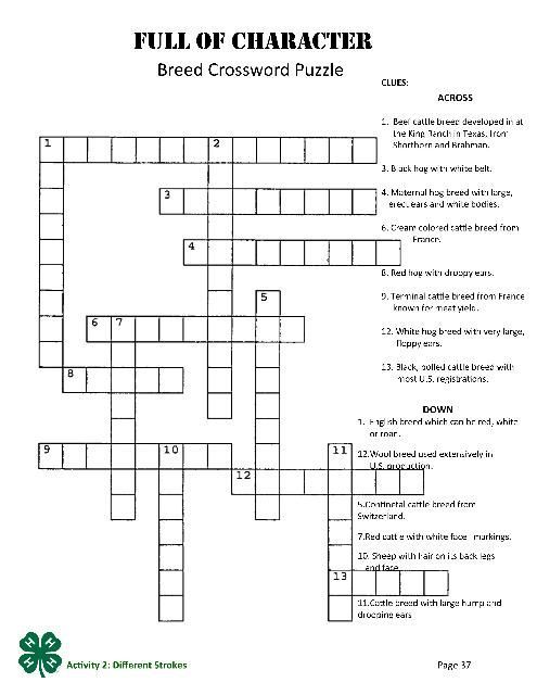 Image 2 Full of Character: Breed Crossword Puzzle. Page 37 of the PDF.