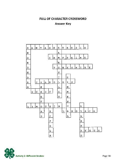 Image 3 Full of Character Crossword Answer Key. Page 38 of PDF.