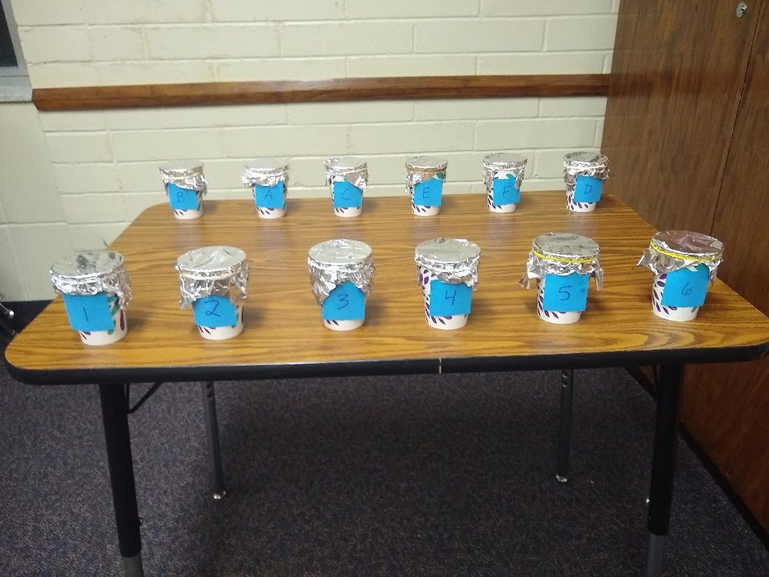 Figure 16 An example of the game set up on a table. A small table was used for the sake of the picture. A longer table would give the youth more room to move around.