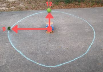Figure 25 An example set up for this activity with hive in the middle and sun and flower source on the edges of the circle. The numbers and clock arms are added to emphasize using the clock face.