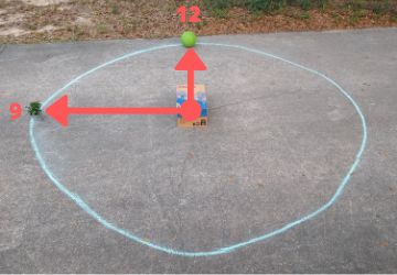 An example set up for this activity with hive in the middle and sun and flower source on the edges of the circle. The numbers and clock arms are added to emphasize using the clock face. 