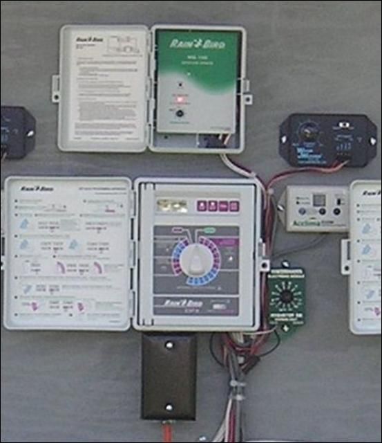 Figure 2. Four brands of soil moisture sensor controllers with an electronic time clock.
