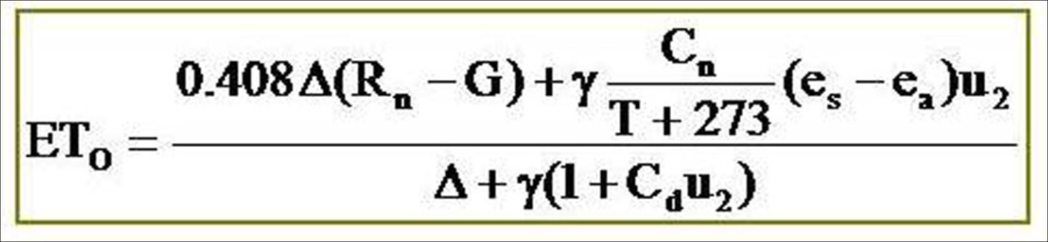 Equation 5. ASCE standardized reference evapotranspiration equation (Allen et al. 2005).