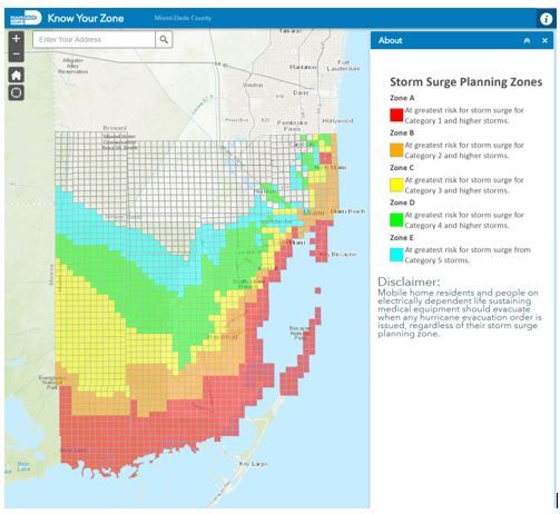 Figure 6. Storm surge planning zones in Miami-Dade County.