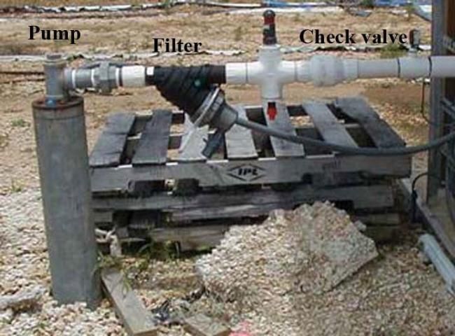 Figure 1. Water source, pump, and check valve assembly.