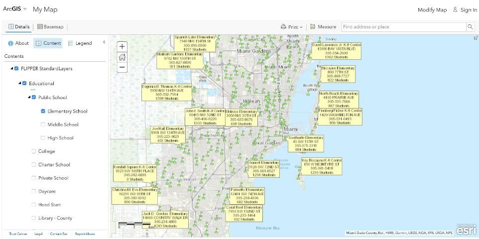 Figure 13. FLIPPER image identifying elementary schools in Miami-Dade County.