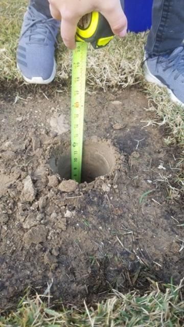 Measure and record the depth after excavating each lift of soil.