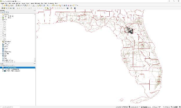 Primary and secondary roads of Florida and waterbodies of Alachua County. 