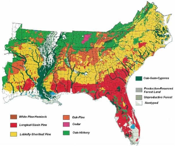 Figure 1. Range types of the Southeastern United States.