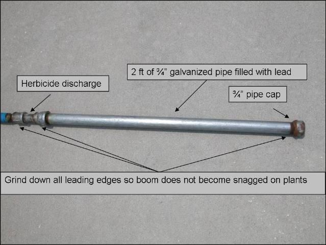  Lead-filled pipe at the end of the trailing hose. The depth of the lead-filled pipe will depend on the water depth and hose length and is greatly influenced by speed and weed density.