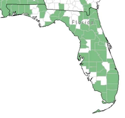 Figure 4. Distribution of arrow arum in Florida.