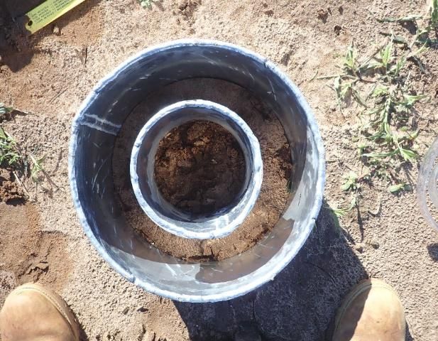 Concentric double rings deployed in the field to prevent lateral water movement from the inner ring.