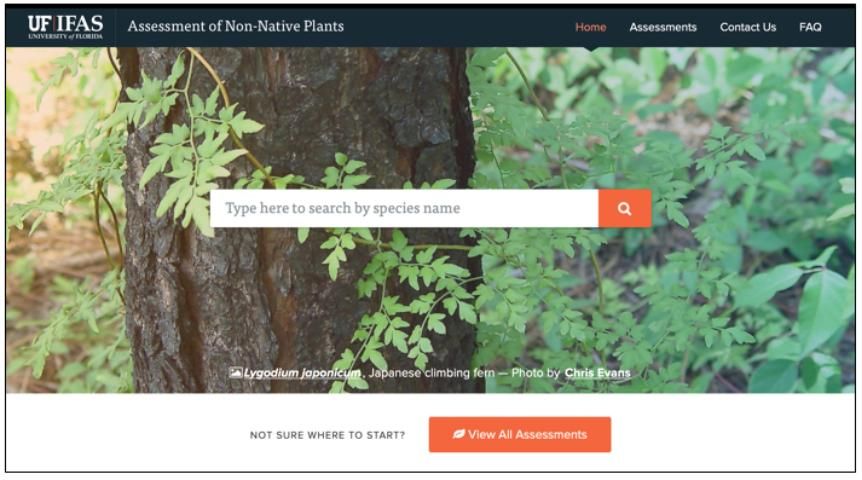 Figure 4. The UF/IFAS Assessment website where you can access assessment results for approximately 900 non-native species. 