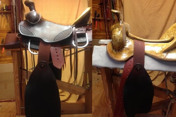 Figure 1. When cleaning and oiling a western saddle, make sure to pull the stirrup leathers loose. The stirrup leathers generally pass over the bars on the saddletree and must receive care to prevent breakage.