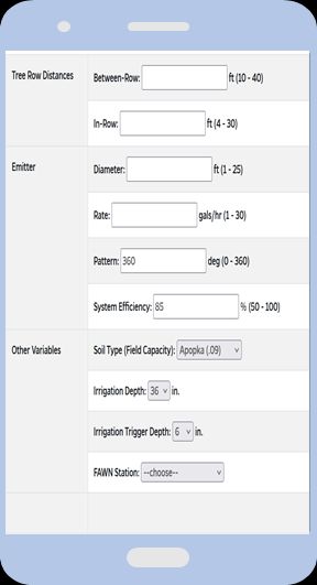 Information required to schedule irrigation using the Citrus SmartIrrigation app.