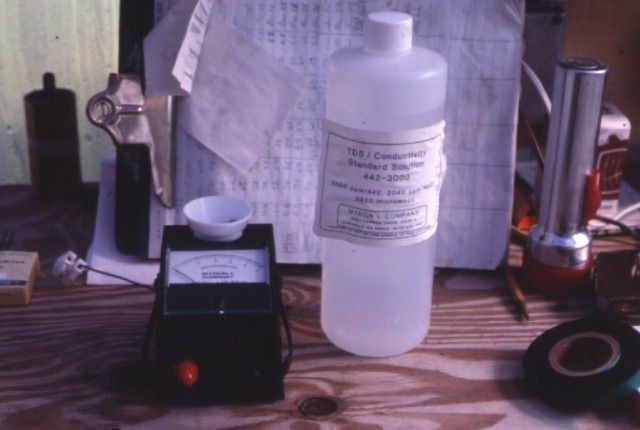 Figure 6. Conductivity meter and standard solution for routine calibration of meter.