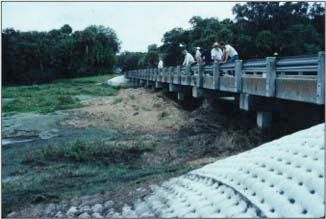 Figure 16. Submersed plants piling up on a bridge in South Florida.