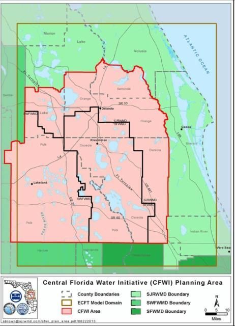 Map of Central Florida Water Initiative (CFWI) Planning Area.