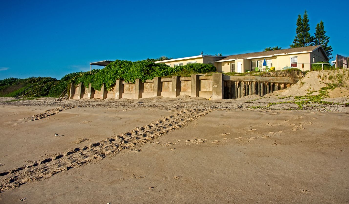 Example of a mixed wooden and concrete sea wall where a sea turtle was unable to nest.