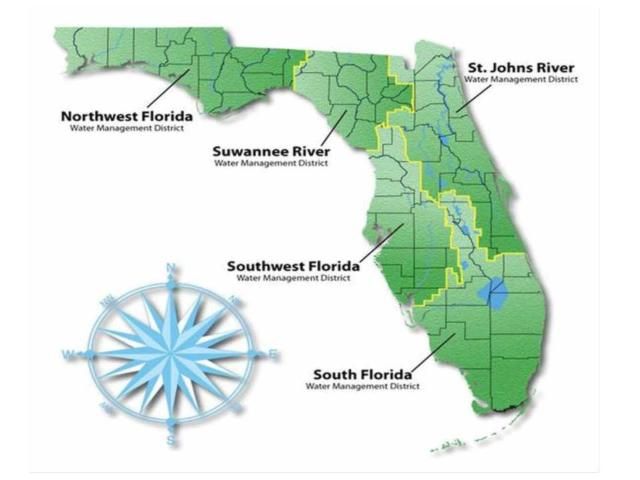 Figure 1. Los cinco distritos para manejo del agua de Florida.