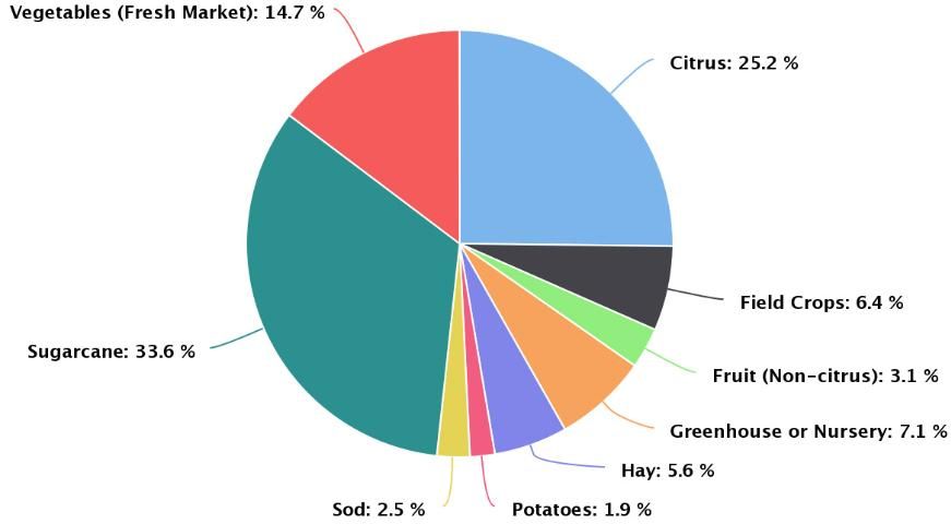 Figure 1. Percent of 2015 agricultural water usage in Florida, by crops.