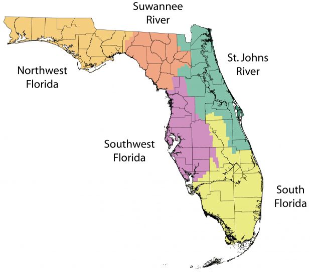 Florida Water Management Districts (FDEP 2017). Florida Water Management District boundaries.