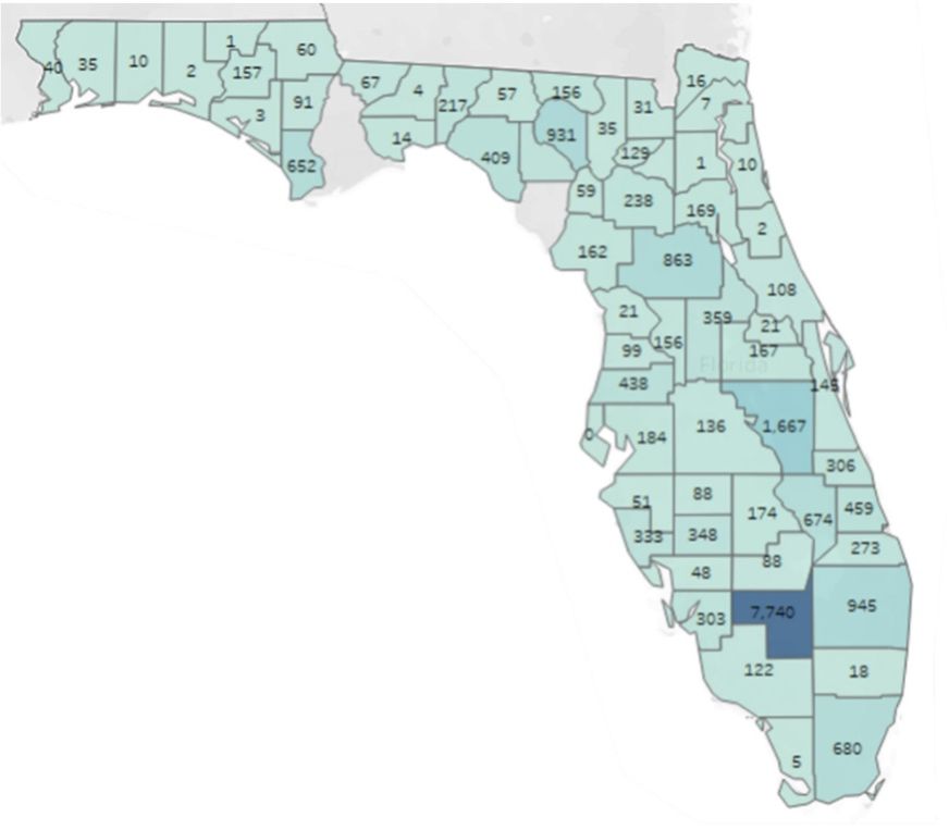 Distribución geográfica de los productores autorizados en Florida.
