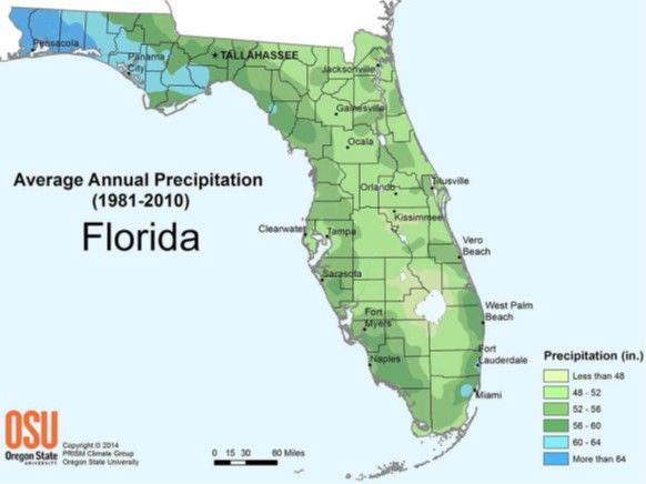 Florida's average annual rainfall, 1981–2010.