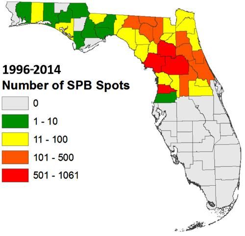 Figure 4. The southern pine beetle does not occur south of Orlando.