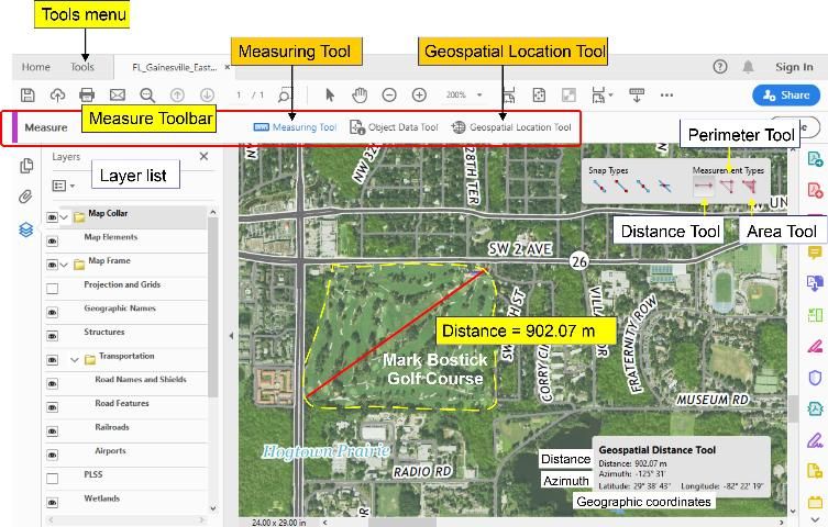 Figure 3. Measure toolbar with Measuring Tool activated.