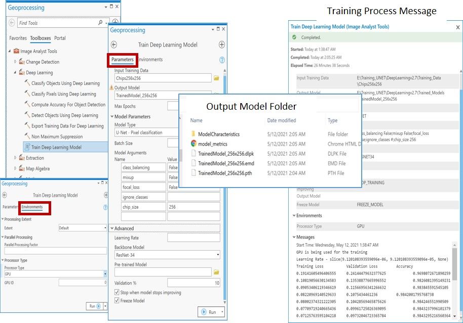 Input for the Train Deep Learning Model tool and model informational messages.