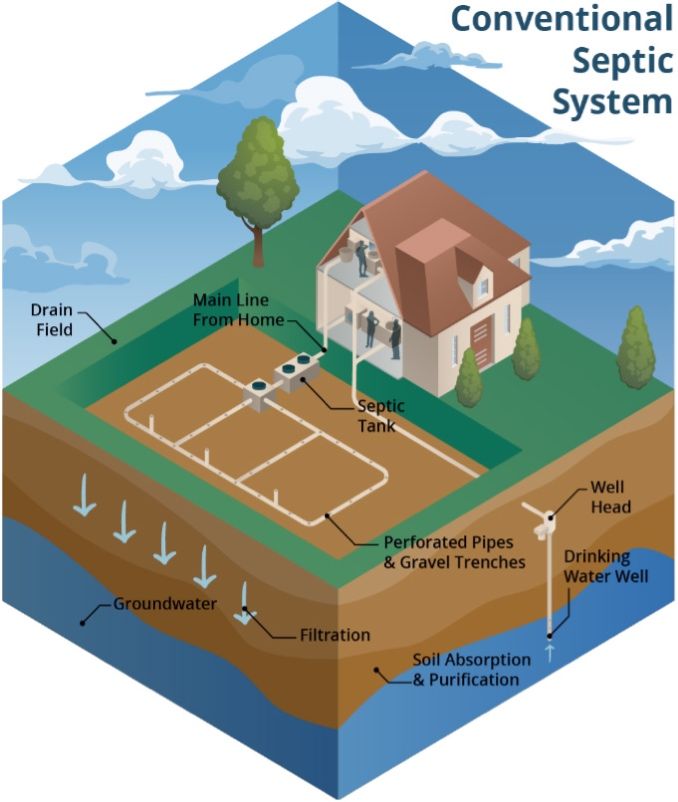 Conceptual drawing  by Soil and Water Science Lab UF/IFAS GREC as featured in: Albertin, A. (2020). Septic systems do’s and dont’s after a flood. 
